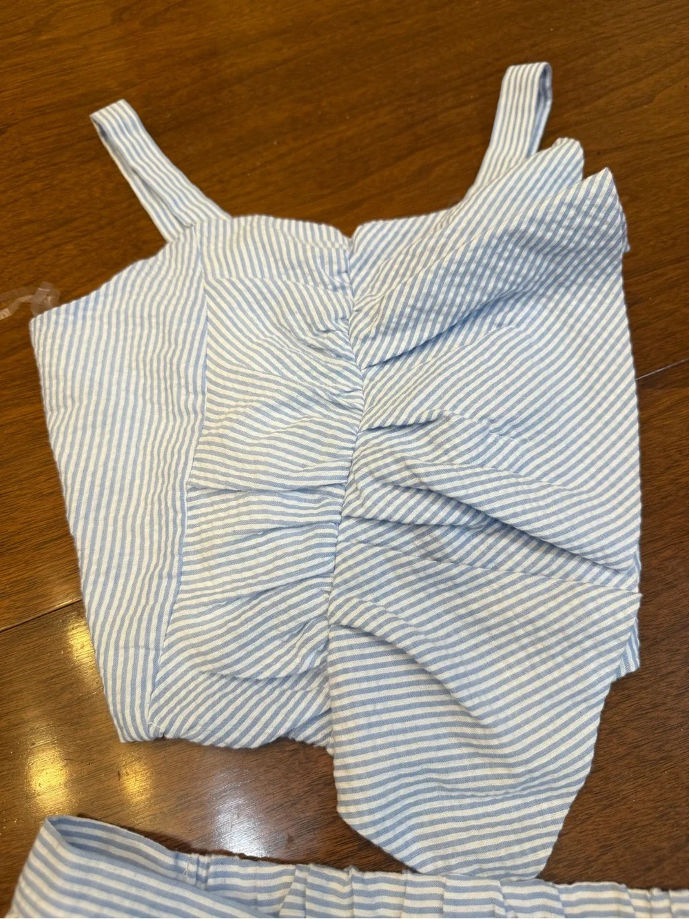 Habitual Girls Blue & White Striped Two-Piece Crop Top and Ruffle Skirt Set